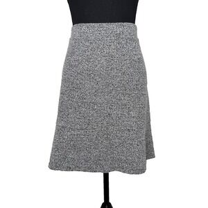 LOFT L Tweed Knit A Line Skirt Gray Black Textured Stretch Elastic Waist